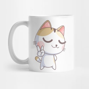 Cute cat with a hand peace Mug